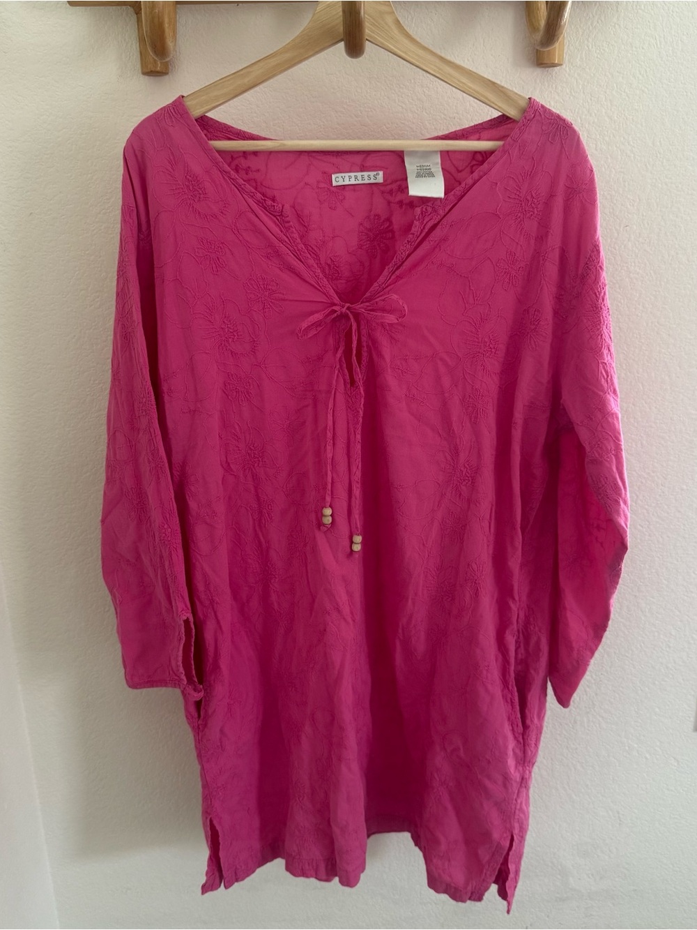 Cypress boho  Hot Pink Embroidered Tunic Dress Beach Cover Up size M